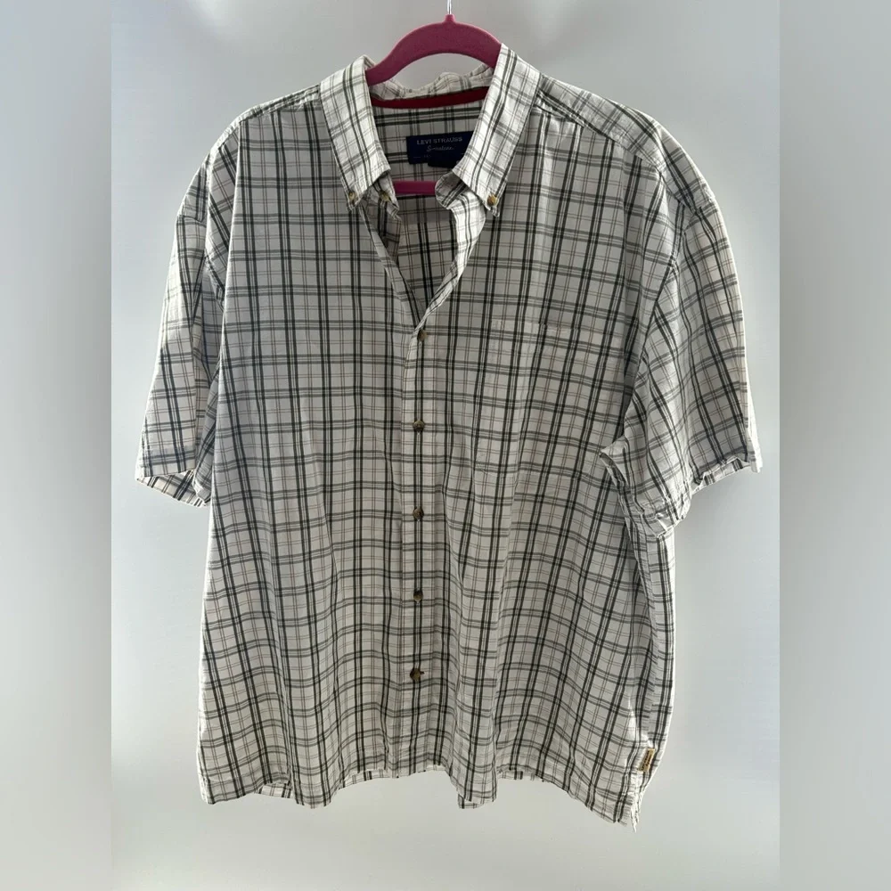 Levi's Men's Casual Plaid Shirt in Green‎ and White Size XL